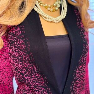 MING WANG DESIGNER BLAZER SIZE LARGE LIKE NEW CONDITION BEAUTIFUL PINK & BLACK